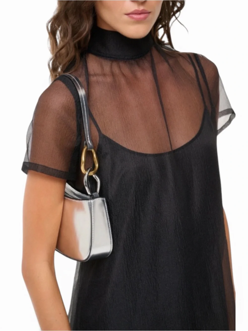 Staud Ollie Metallic Silver Shoulder Bag